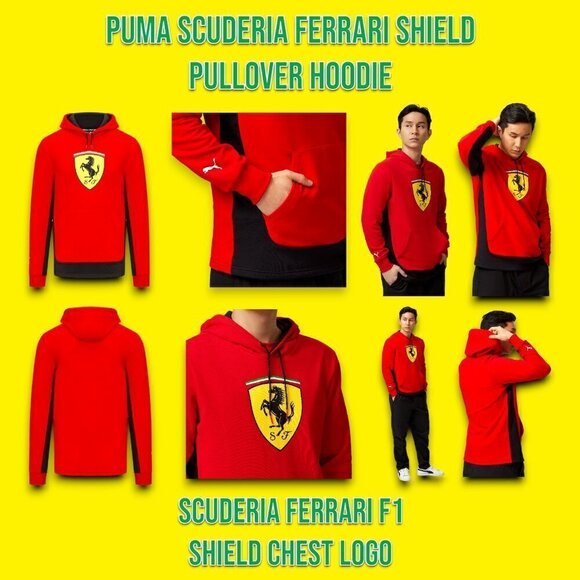 Scuderia Ferrari Pullover Hoodie Puma F1 Scudetto Shield Logo Mens Size XX-Large